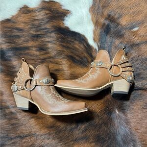 Myra Bag Brown Ankle Booties with Buckle Detail